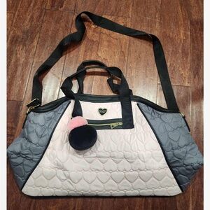 Betsey Johnson Gray and Cream Heart Travel Bag
